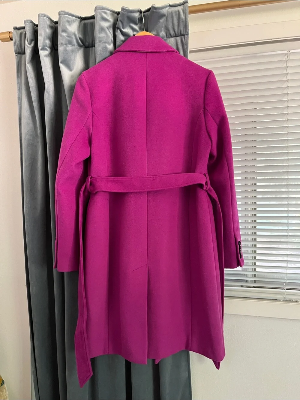 Karl Lagerfeld Paris Berry Purple Magenta Fuschia Wool Trench Pea Coat Designer